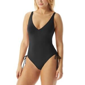 Coco Reef Contours Slimming Stellar Shirred Side Tie One Piece Size 10 34C Black
